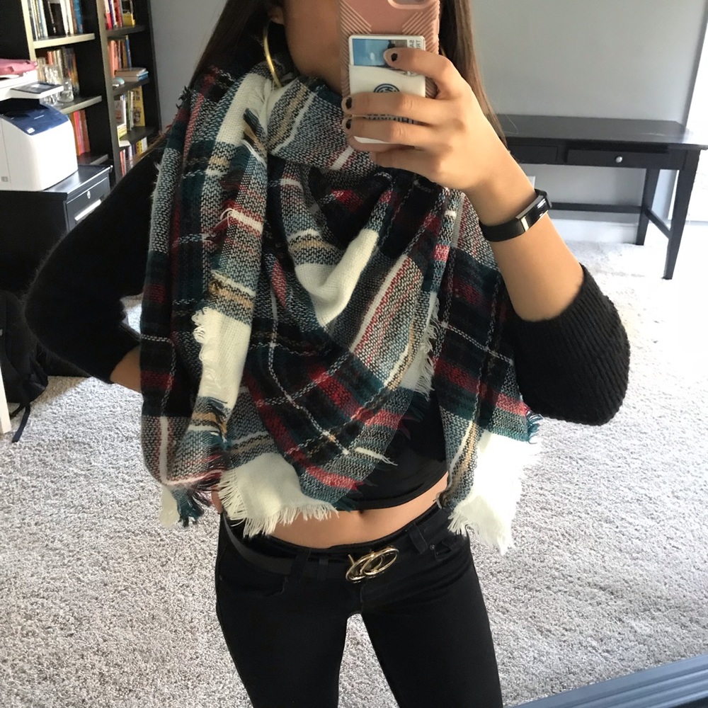 Boutique plaid tartan blanket scarf